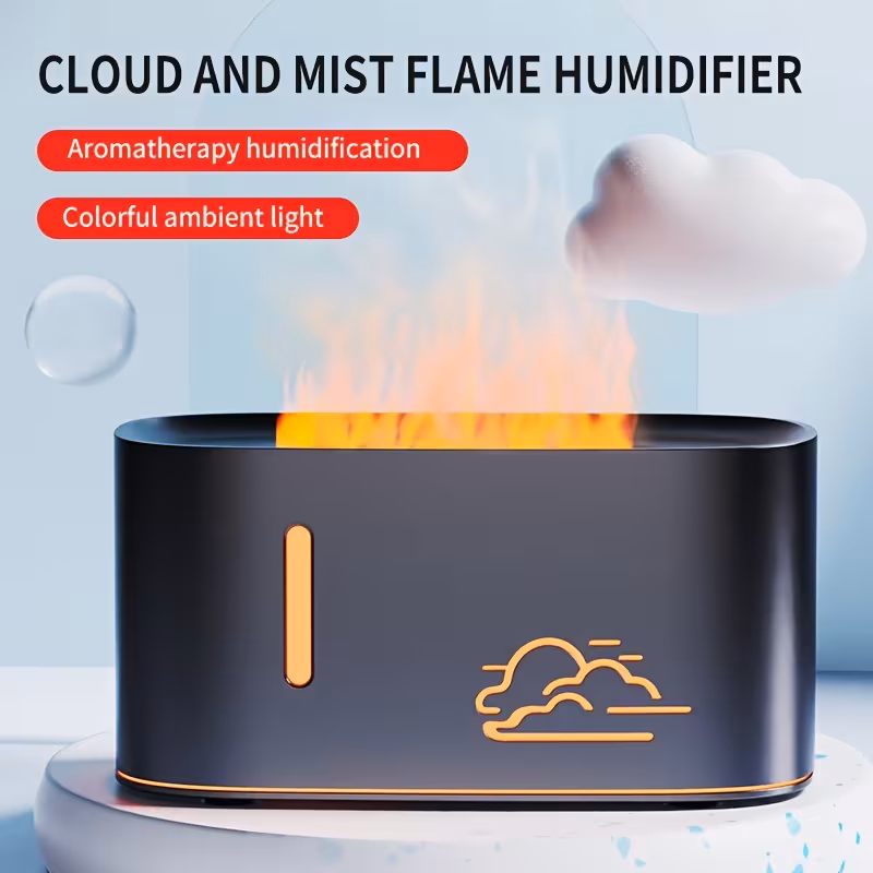 Cloud-Shaped Flame Diffuser/Humidifier with Sleep-Enhancing Glow - Modern Purple LED Decor - Image 4